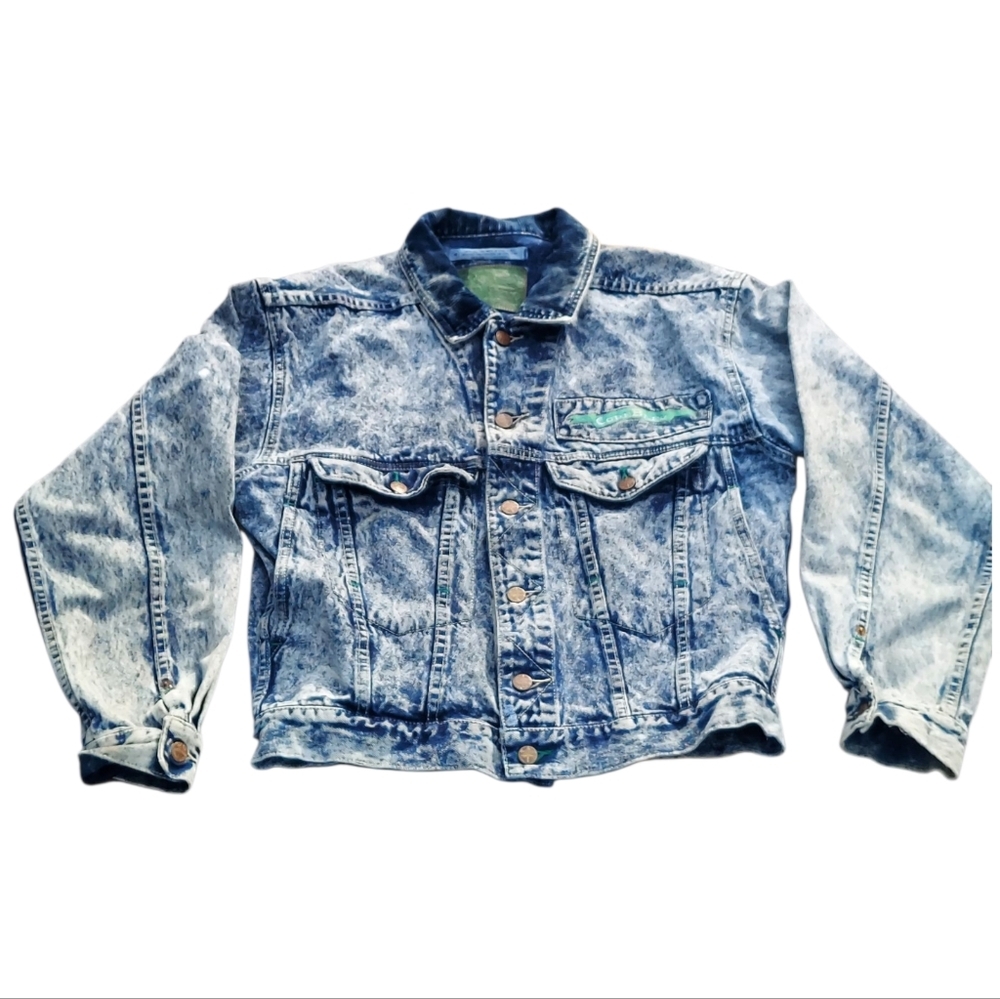 Rare Vintage 80's Code Bleu Blue Jean ACID WASH TRUCKER Streetwear DENIM Jacket